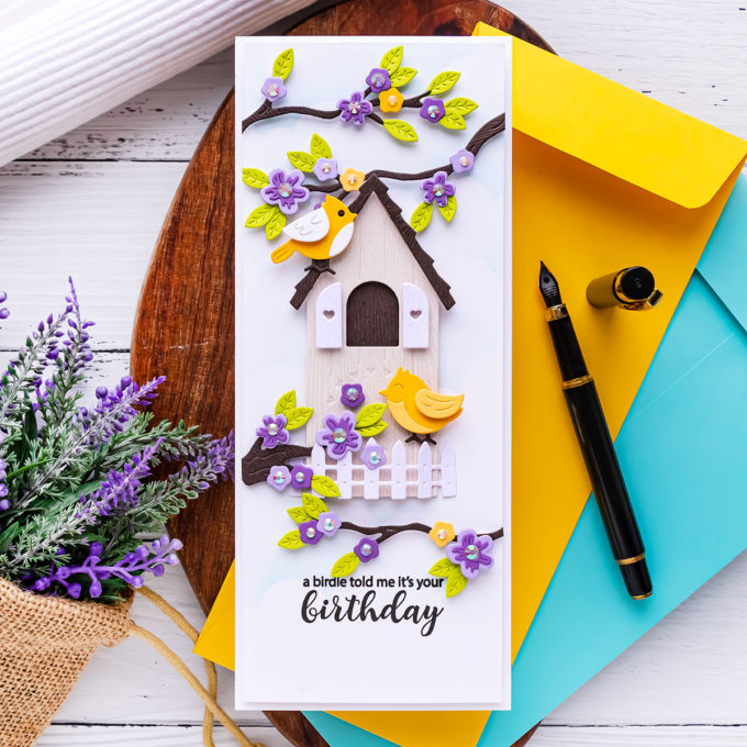 Spellbinders | Slimline Birdhouses Birthday Card by Yana Smakula