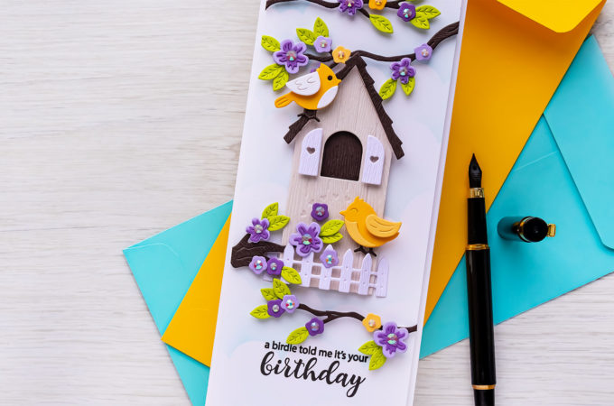 Spellbinders | Slimline Birdhouses Birthday Card by Yana Smakula