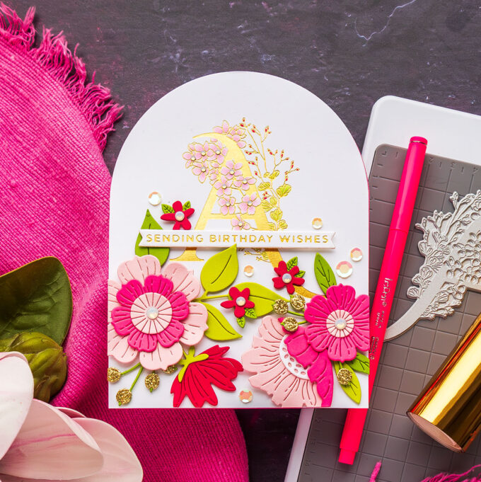 Foiled Monogram Cards with Spellbinders Every Occasion Floral Alphabet BetterPress. Video