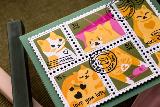 Ink Blended Postage Collage Cards Featuring Waffle Flower Peony & Meow Stencils. Video