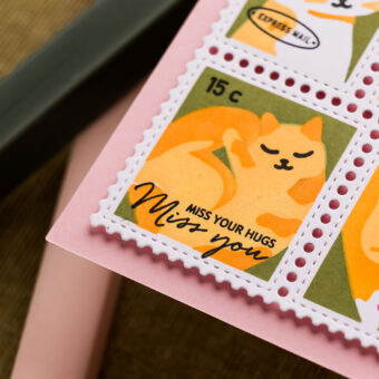 Ink Blended Postage Collage Cards Featuring Waffle Flower Peony & Meow Stencils. Video