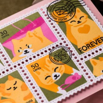 Ink Blended Postage Collage Cards Featuring Waffle Flower Peony & Meow Stencils. Video