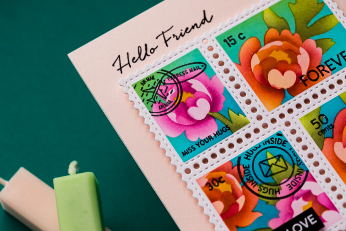 Ink Blended Postage Collage Cards Featuring Waffle Flower Peony & Meow Stencils. Video