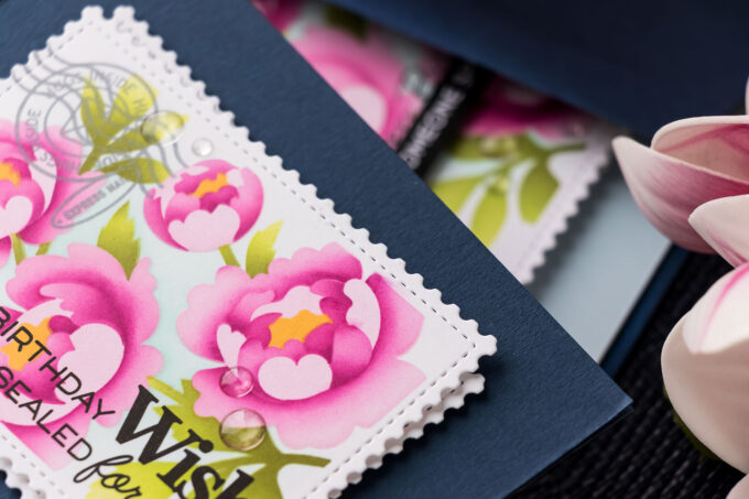 Ink Blended Postage Collage Cards Featuring Waffle Flower Peony & Meow Stencils. Video