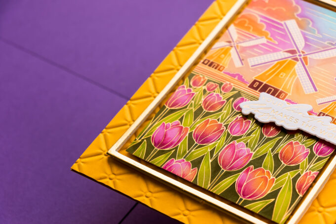 Windmills and Tulips Card with BetterPress and Stencils | Spellbinders Yana’s Tulips Collection