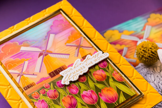 Windmills and Tulips Card with BetterPress and Stencils | Spellbinders Yana’s Tulips Collection