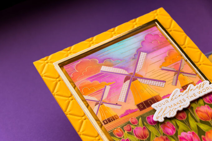 Windmills and Tulips Card with BetterPress and Stencils | Spellbinders Yana’s Tulips Collection