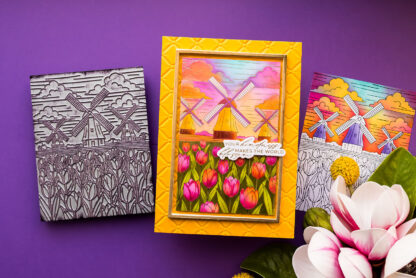 Windmills and Tulips Card with BetterPress and Stencils | Spellbinders Yana’s Tulips Collection