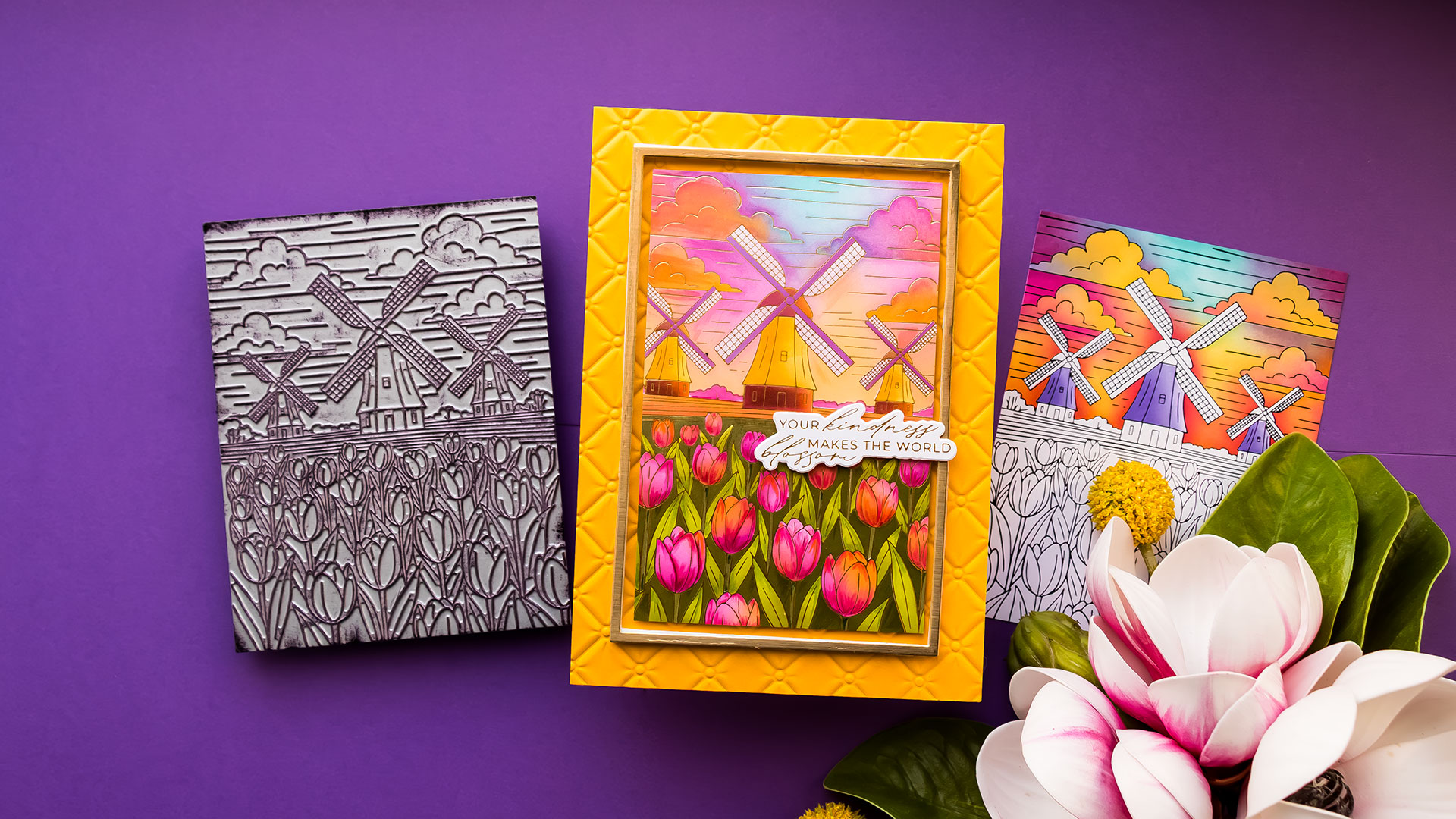 Invisible ink. THE CHIPS 花台 Windmills and Tulips Card with BetterPress and Stencils