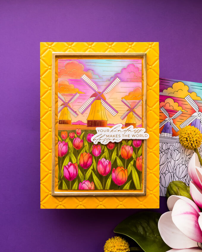 Windmills and Tulips Card with BetterPress and Stencils | Spellbinders Yana’s Tulips Collection