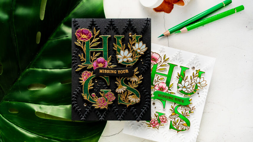 Simon Says Stamp | Floral Word Builder Cards with Colored Pencils & Copic Markers. Video + Blog Hop + Giveaway