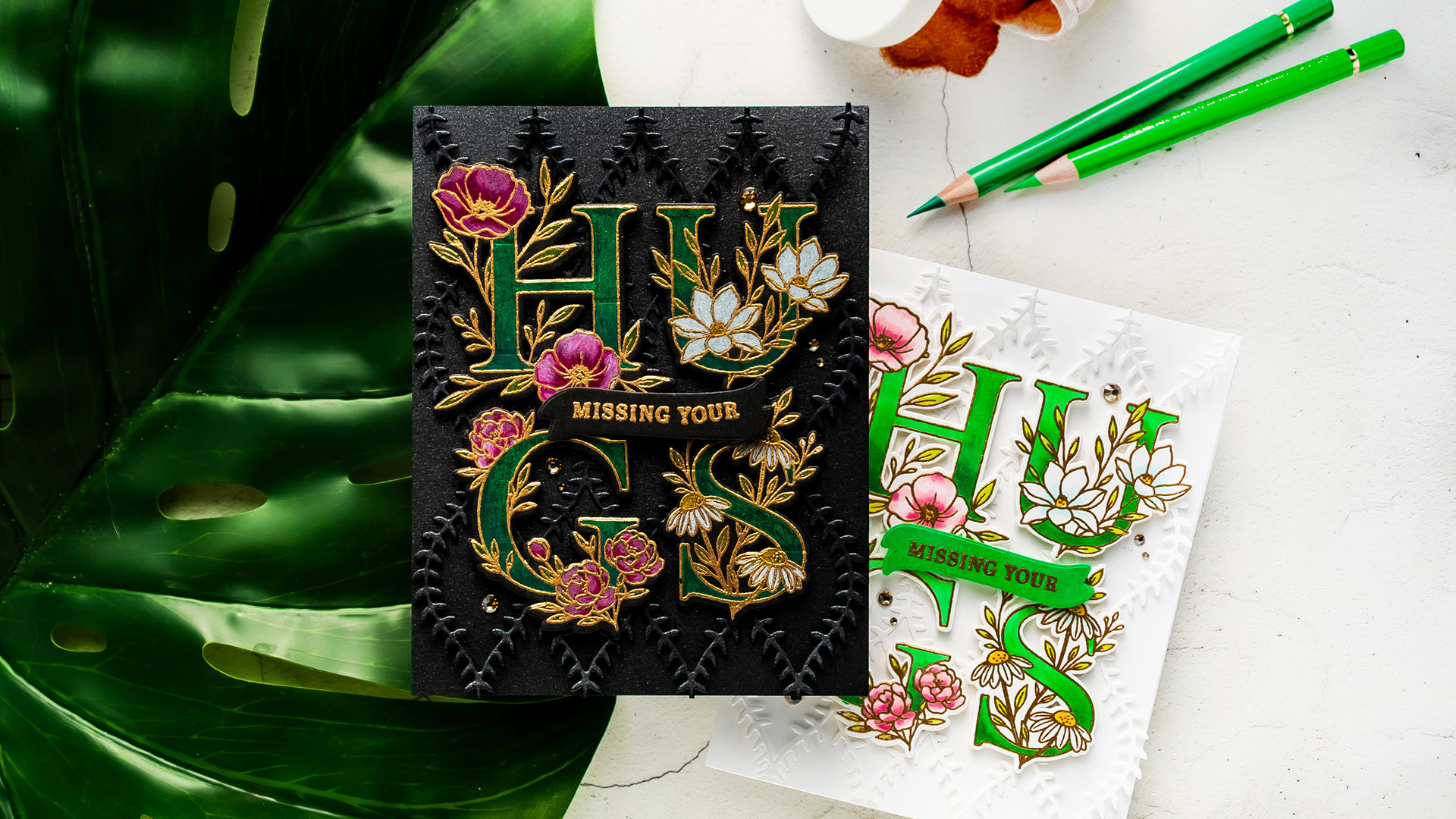 Simon Says Stamp | Floral Word Builder Cards with Colored Pencils
