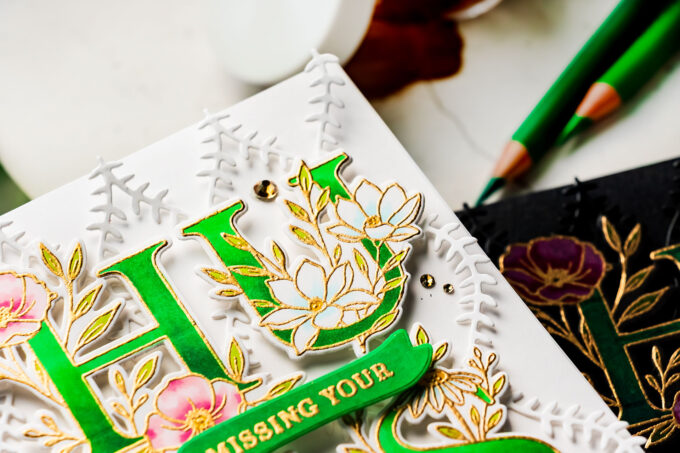 Simon Says Stamp | Floral Word Builder Cards with Colored Pencils & Copic Markers. Video + Blog Hop + Giveaway