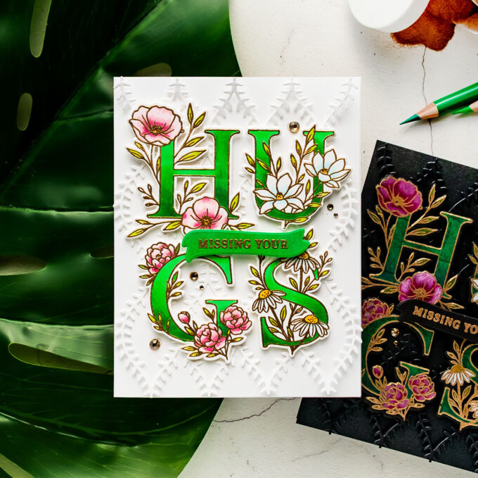 Simon Says Stamp | Floral Word Builder Cards with Colored Pencils & Copic Markers. Video + Blog Hop + Giveaway