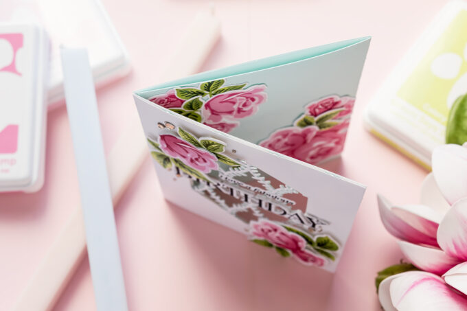 Simon Says Stamp | How to Make a Tri-Fold Birthday Card with Layered Stamped Roses. Video