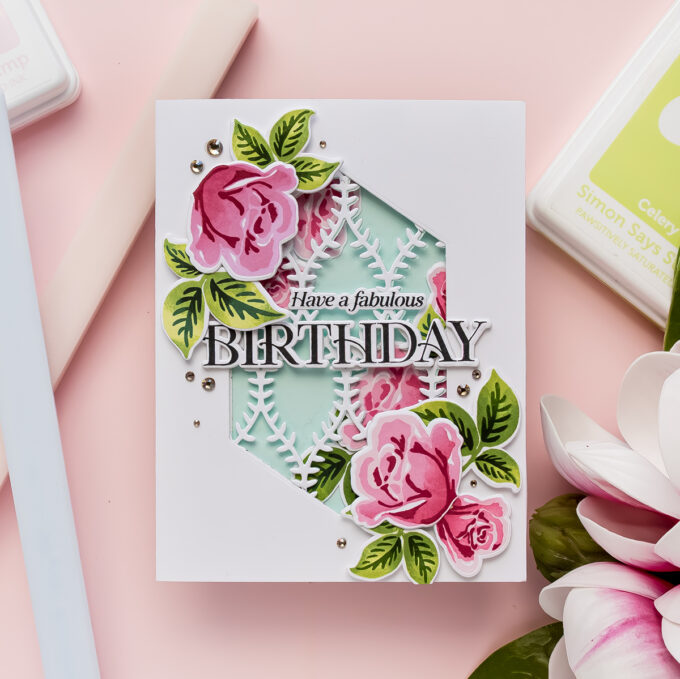 Simon Says Stamp | How to Make a Tri-Fold Birthday Card with Layered Stamped Roses. Video