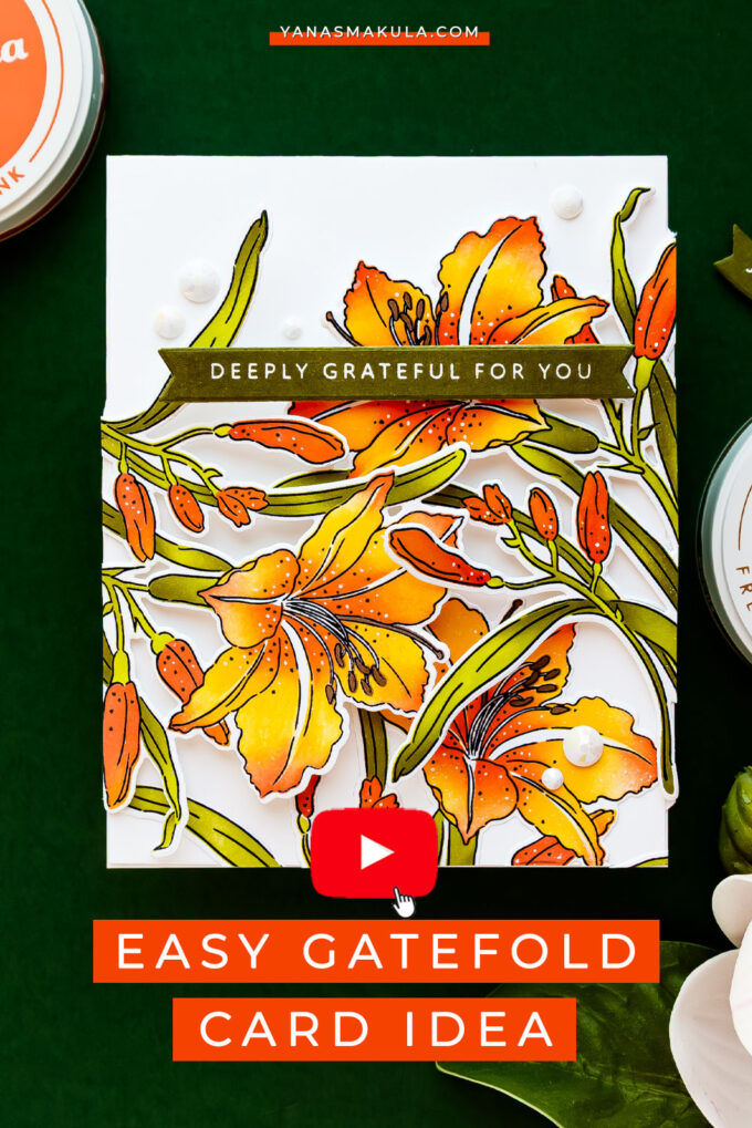 Easy Gatefold Card with Partial Die Cutting | Altenew Leaning Lily. Video + 10% Off Inks!