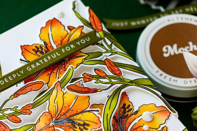 Easy Gatefold Card with Partial Die Cutting | Altenew Leaning Lily. Video + 10% Off Inks!