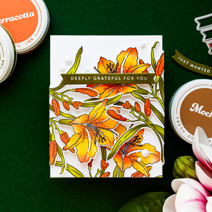 Easy Gatefold Card with Partial Die Cutting | Altenew Leaning Lily. Video + 10% Off Inks!