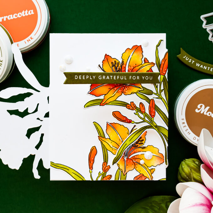 Easy Gatefold Card with Partial Die Cutting | Altenew Leaning Lily. Video + 10% Off Inks!