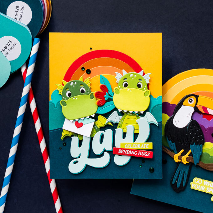 Free Die Set! Party Time Dragon Birthday Card with a Colorful Sunset Background. Video