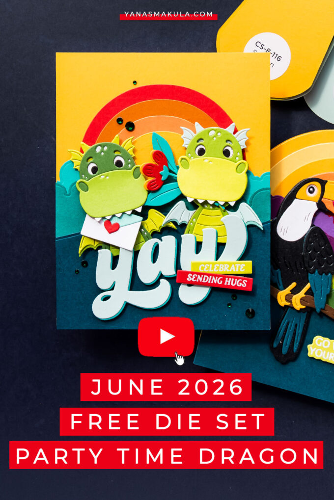 Free Die Set! Party Time Dragon Birthday Card with a Colorful Sunset Background. Video