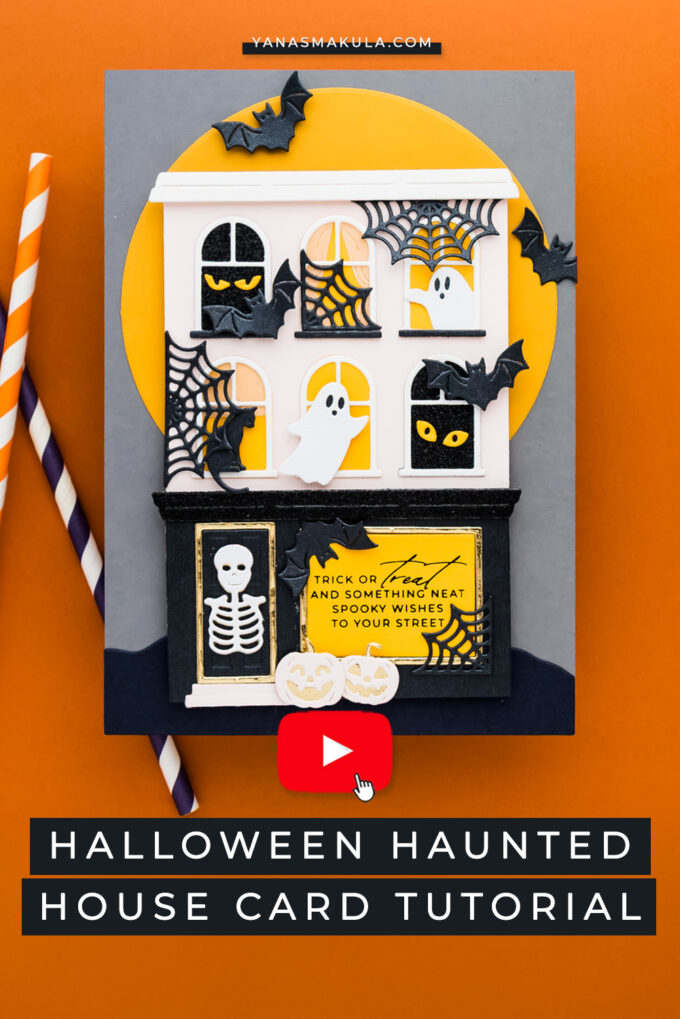 Halloween haunted house card made with Spellbinders City Holiday and Halloween City Holiday Add-On Dies