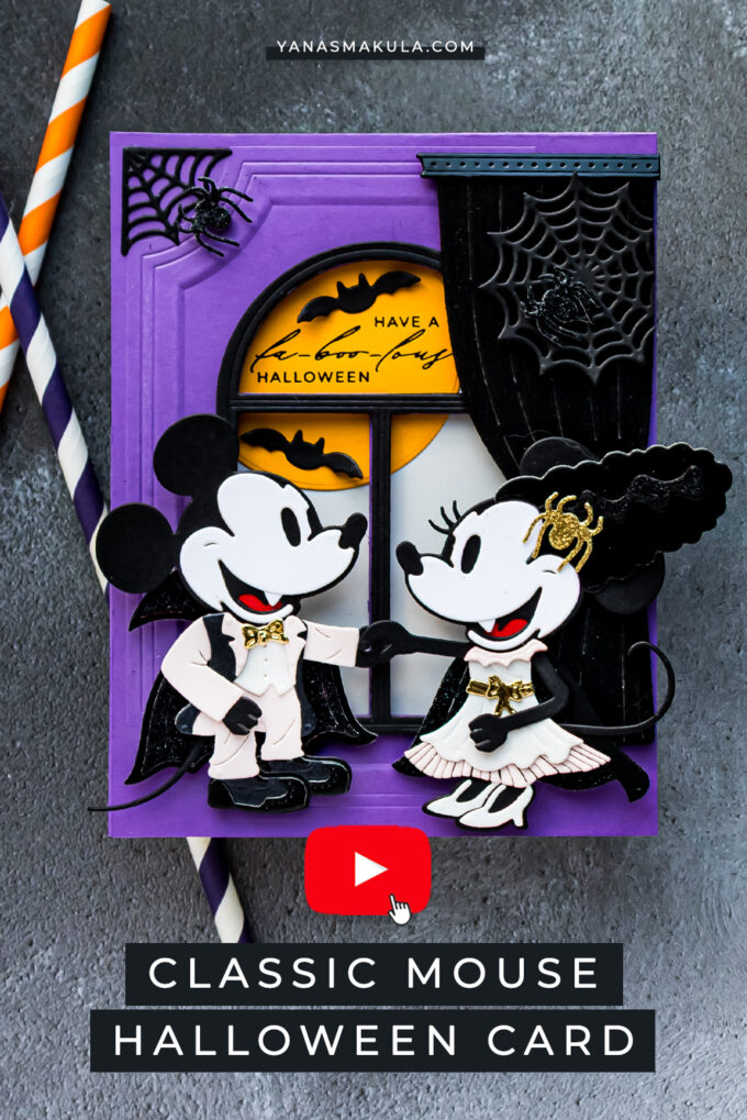 Handmade Halloween Window Card with Spellbinders Classic Mouse Costume Party Dies. Video Tutorial by Yana Smakula