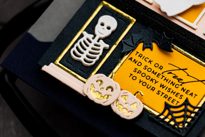 Halloween haunted house card made with Spellbinders City Holiday and Halloween City Holiday Add-On Dies