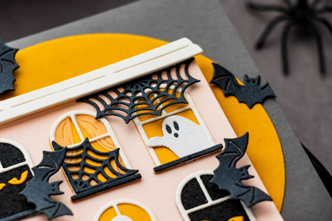 Halloween haunted house card made with Spellbinders City Holiday and Halloween City Holiday Add-On Dies