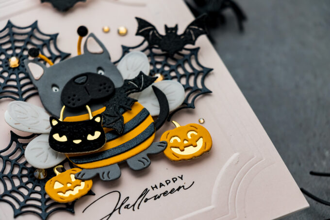 Spellbinders Exclusive Buzzy Pup Bee Halloween handmade card