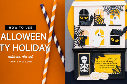 Halloween haunted house card made with Spellbinders City Holiday and Halloween City Holiday Add-On Dies