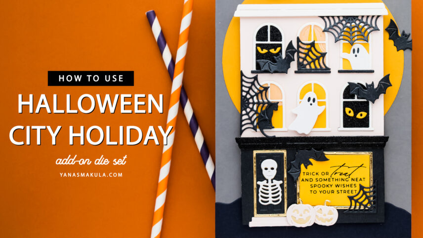Halloween haunted house card made with Spellbinders City Holiday and Halloween City Holiday Add-On Dies