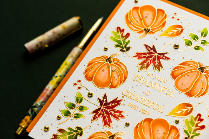 Black Ink vs Gold Heat Embossing on Fall Thank You Cards