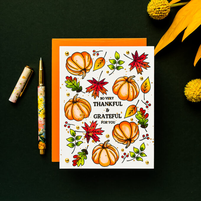 Black Ink vs Gold Heat Embossing on Fall Thank You Cards